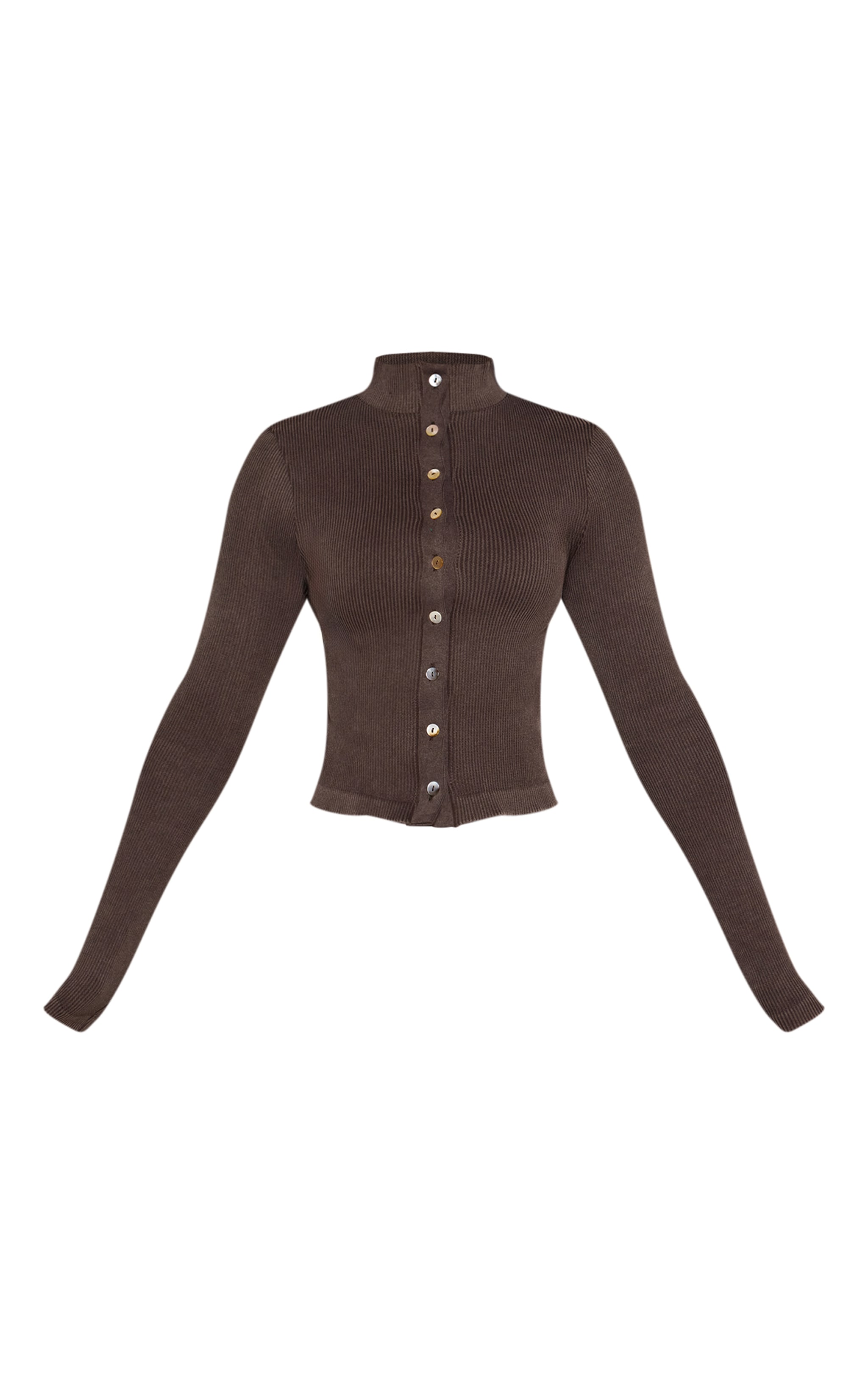 Petite Chocolate Button Up Snatched Rib Top image 5