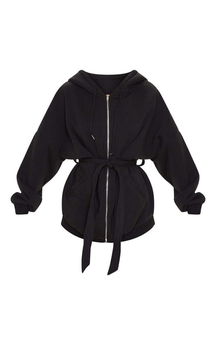 Black Belted Hoodie Coats & Jackets PrettyLittleThing