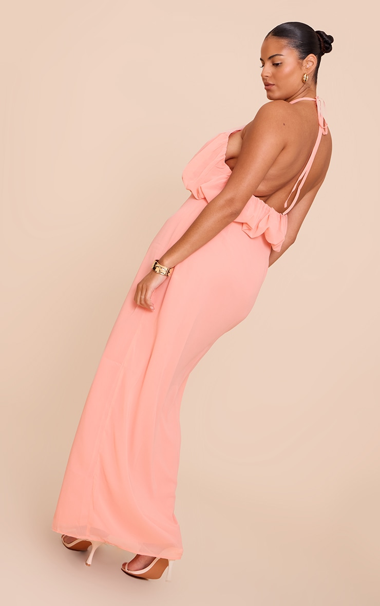 Plus Robe longue en mousseline de soie pêche à dos nu image 2