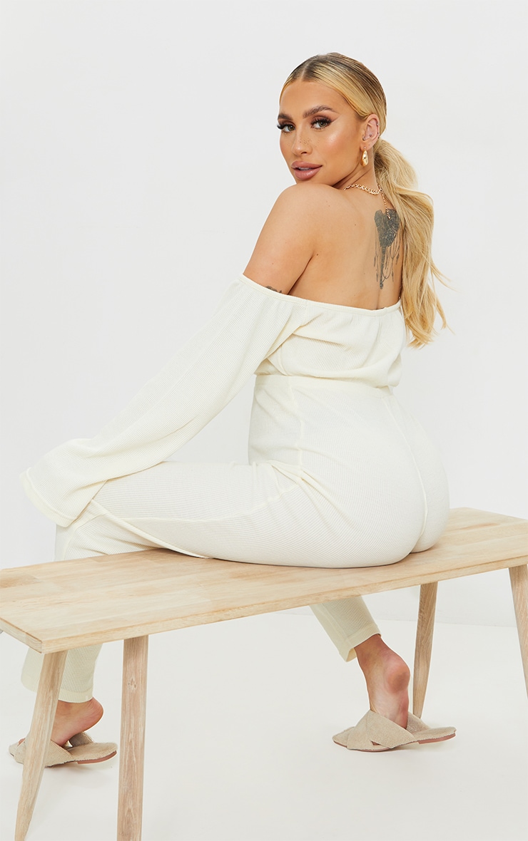 Maternity Cream Bardot Oversized Waffle Jumpsuit image 2