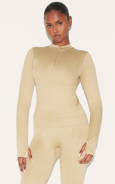 Veste ajustée vert olive sans coutures à quart de zip