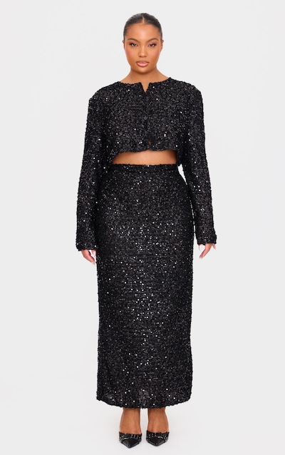 Plus Black Sequin Maxi Skirt