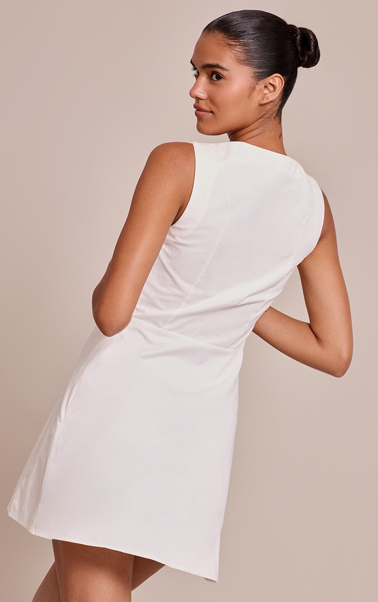 White Woven Boat Neck Sleeveless Bodycon Dress image 2