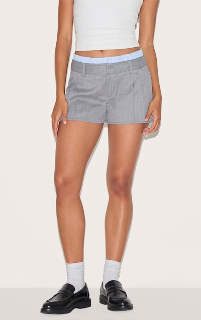 Grey Woven Stripe Contrast Tailored Shorts