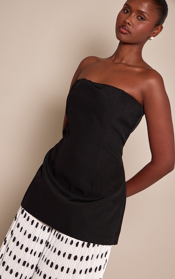 Black Polka Dot Pleated Dropped Waist Maxi Dress image 4