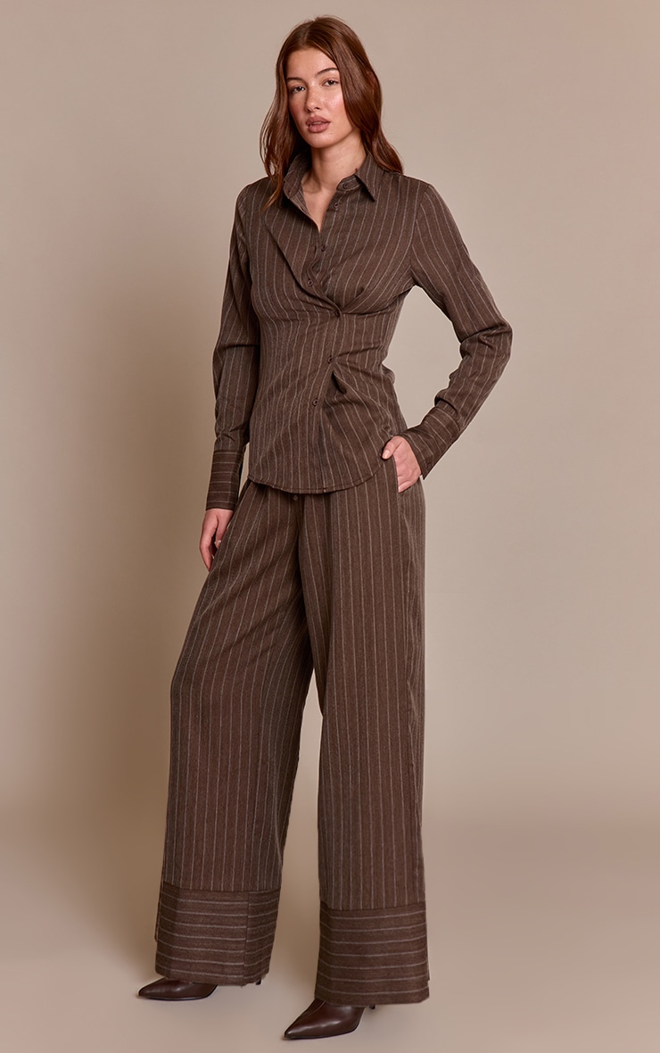 Brown Pinstripe Woven Drawstring Pants image 2