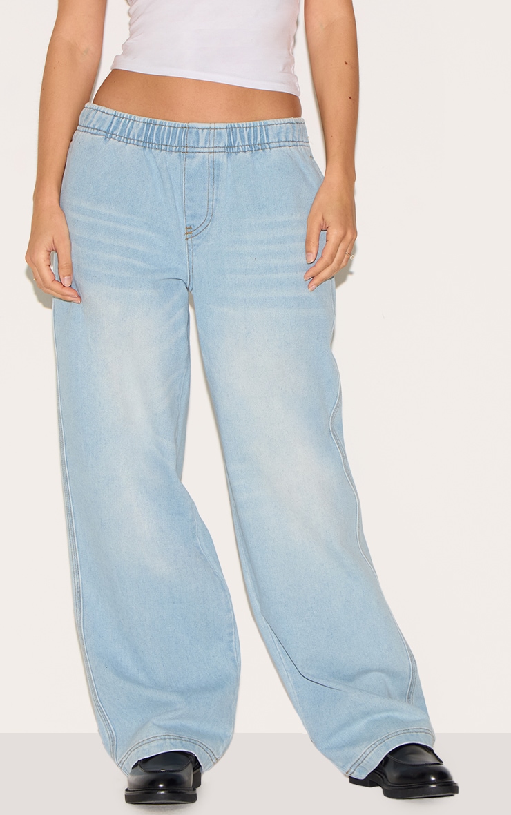 Light Blue Wash Elasticated Waistband Wide Leg Jeans image 2