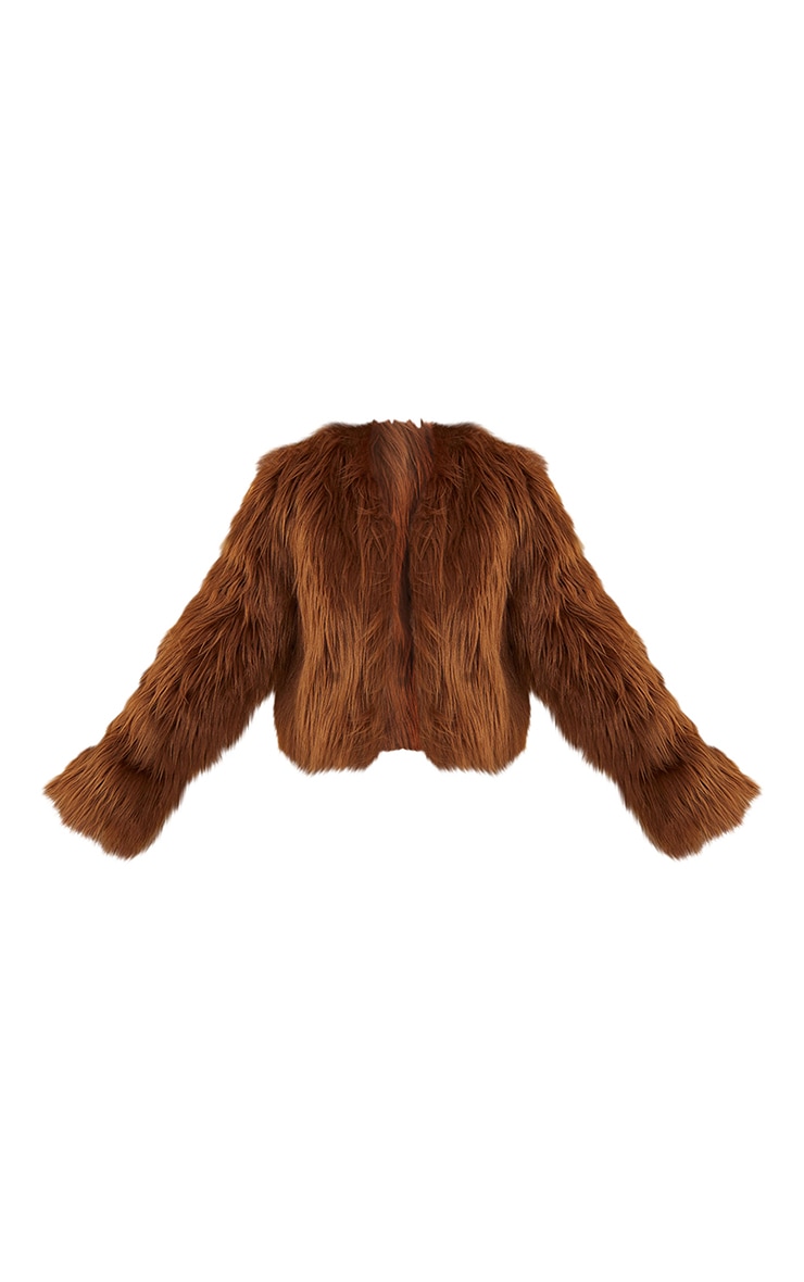 Plus Chocolate Faux Fur Shaggy Cropped Jacket image 5