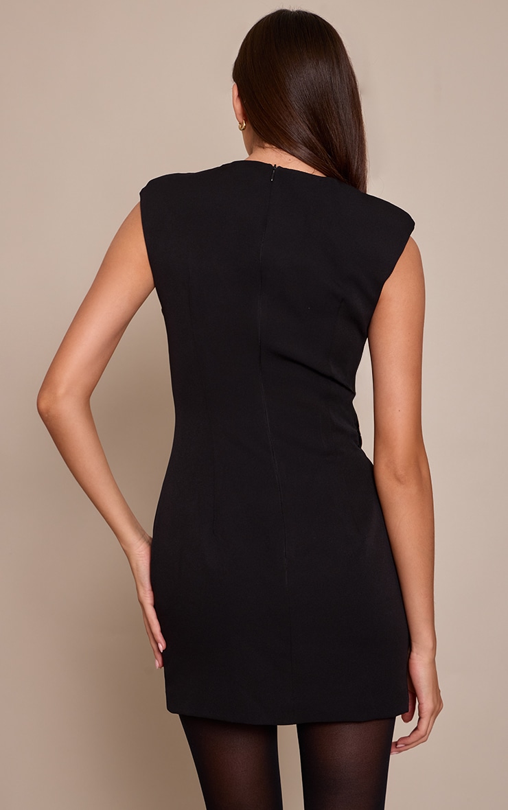 Black Woven Ruched Trim Detail Mini Dress image 2