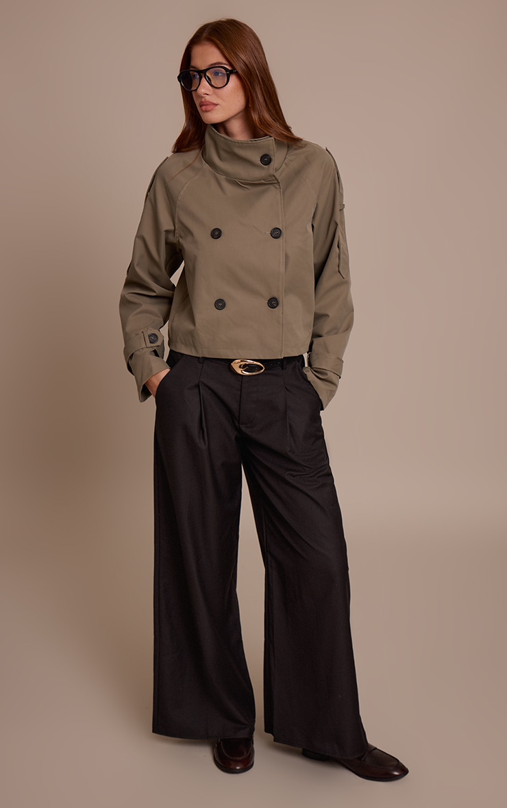 Black Woven Double Pleat Wide Leg Pants image 1