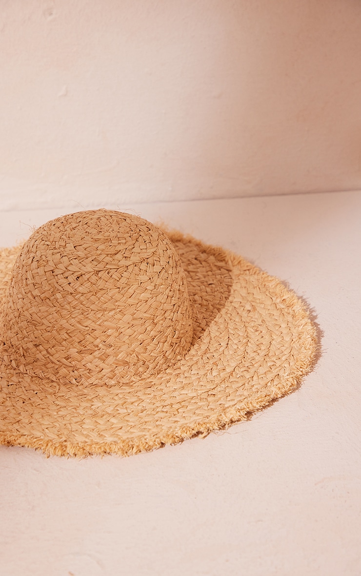 Natural Woven Frayed Edge Straw Hat PrettyLittleThing USA