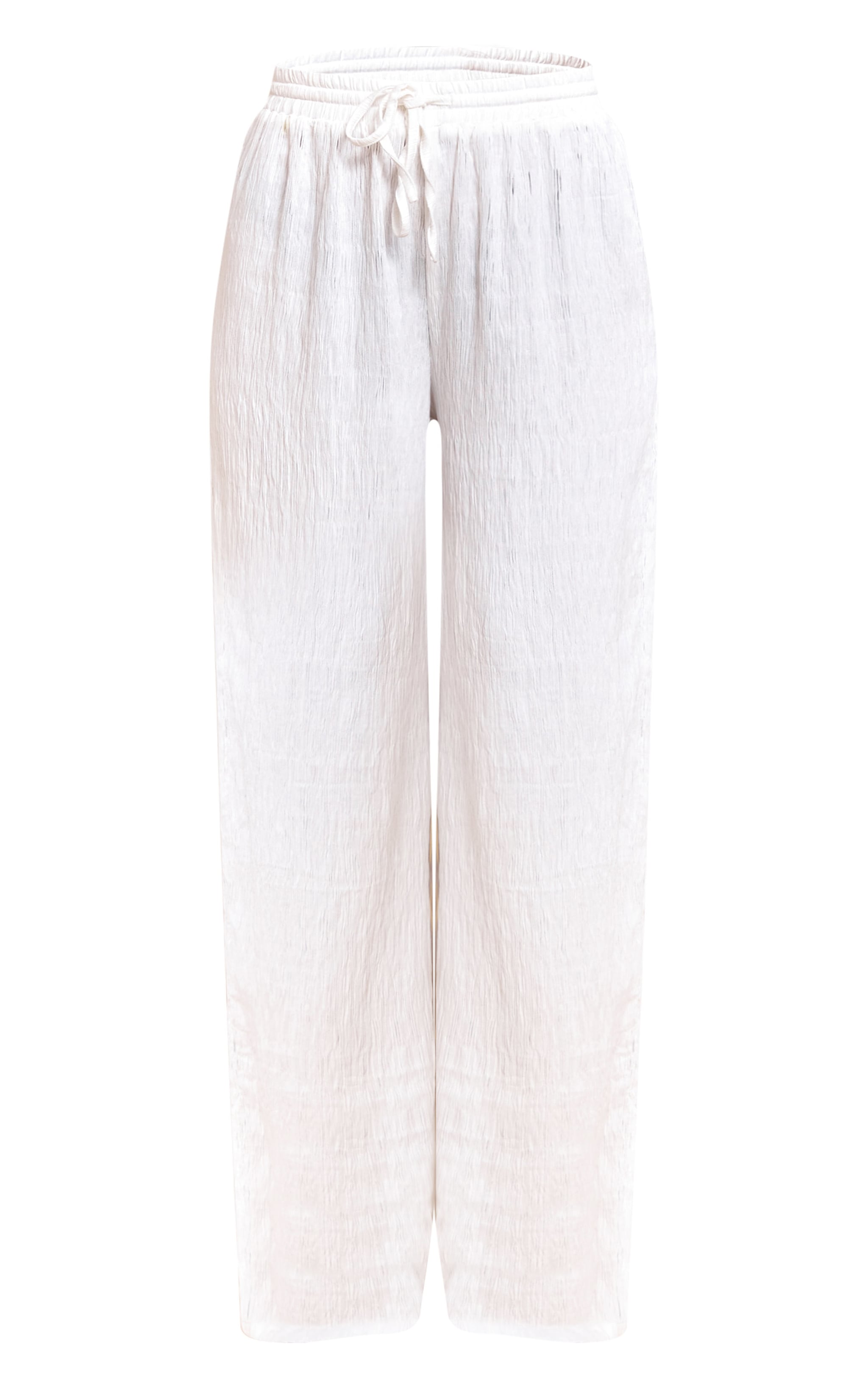 White Textured Woven Drawstring Wide Leg Pants image 5