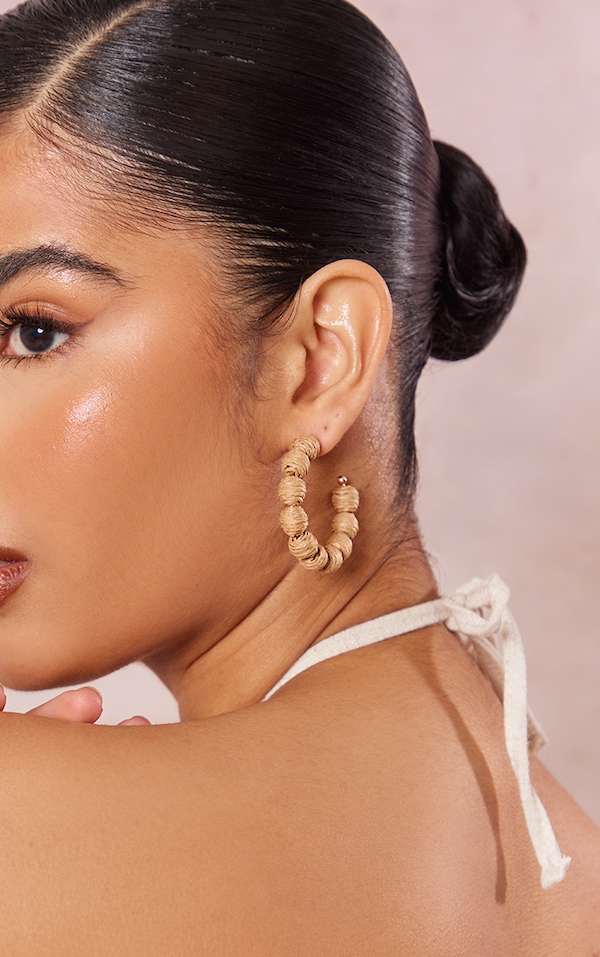 Natural Raffia Ball Hoop Earrings PrettyLittleThing
