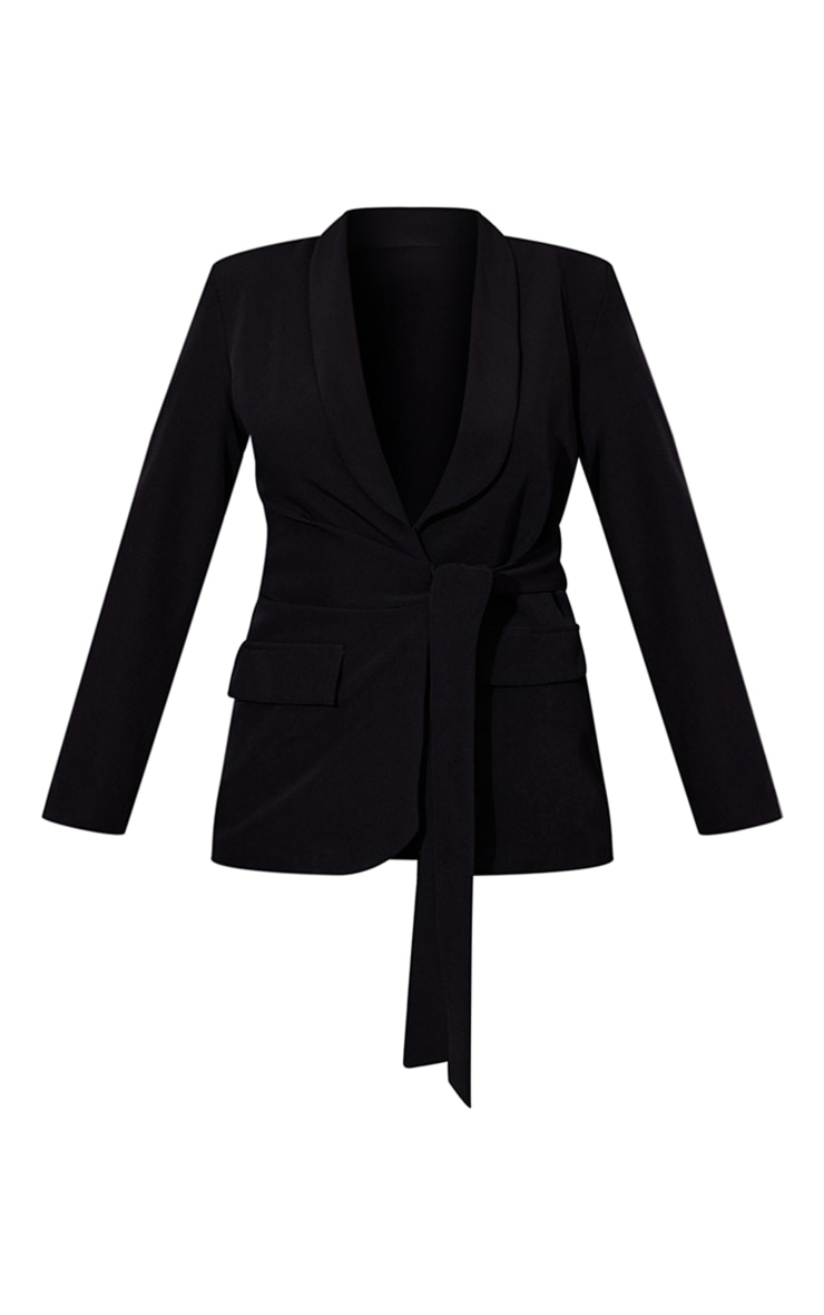 Black Ruched Tie Side Detail Fitted Blazer image 5