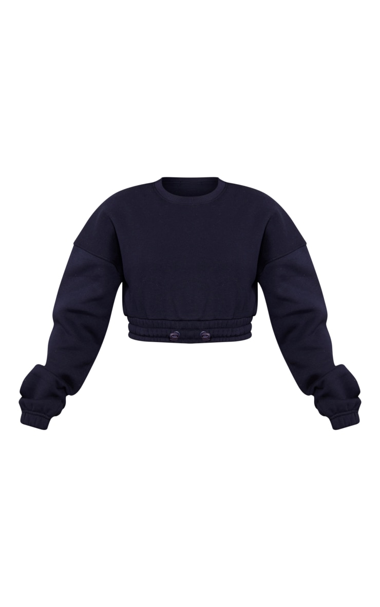 Petite Navy Crop Elasticated Sweat Top