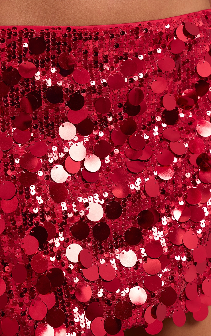 Red Disc Sequin Mini Skirt image 5
