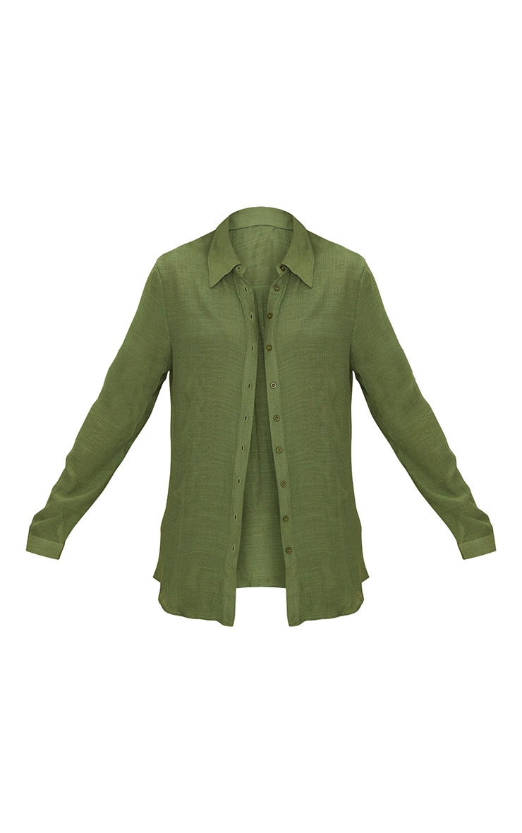 Khaki Linen Look Beach Shirt image 5