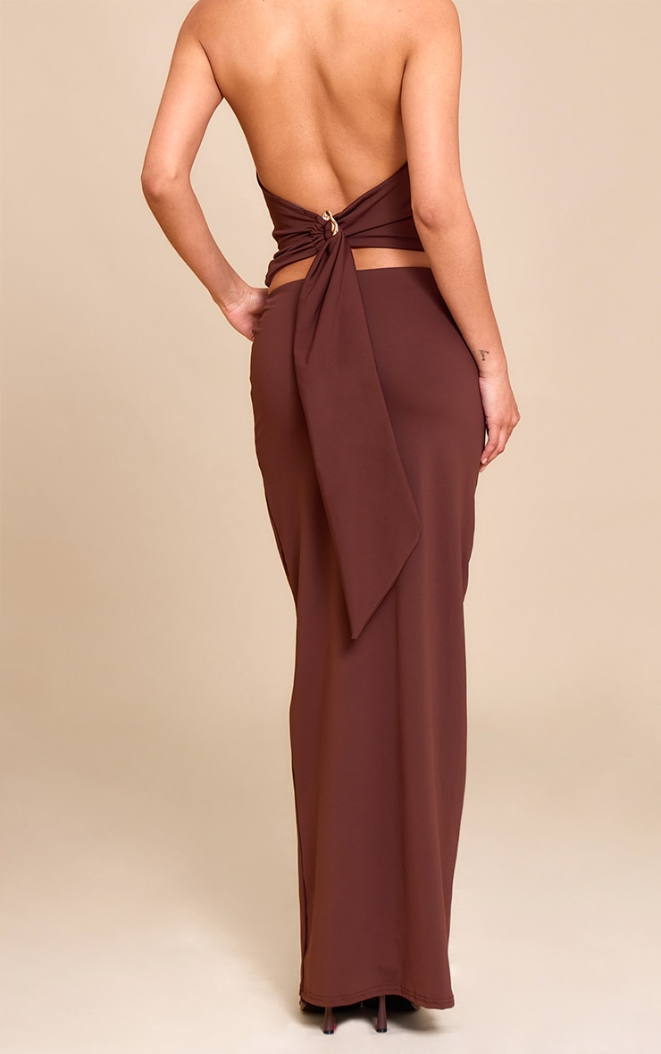 Chocolate Brown Matte Sculpt Mid Rise Maxi Skirt image 3