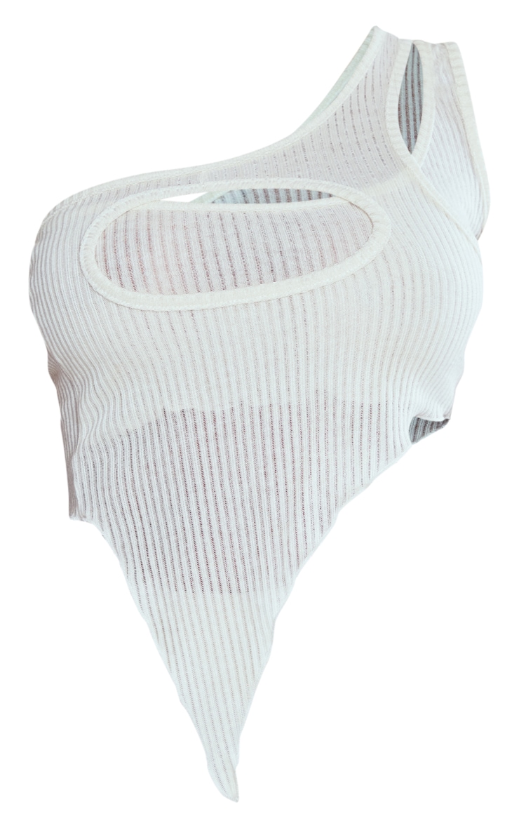 Shape Oatmeal Sheer Rib One Shoulder Bardot Crop Top image 5