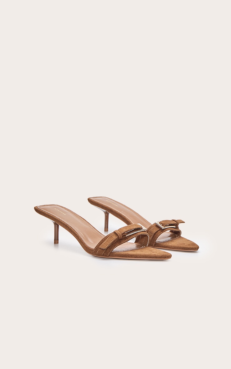 Tan Faux Suede Buckle Kitten Heel Mule image 3