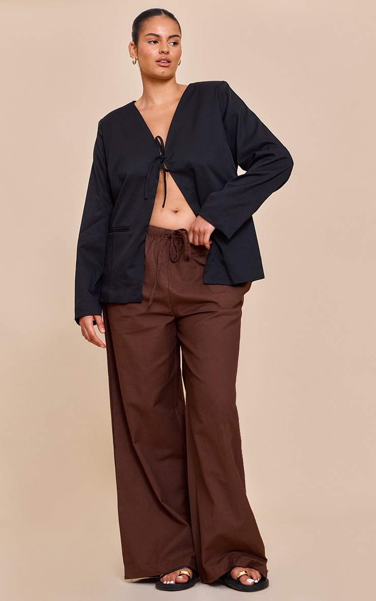 Plus Black Tie Up Boxy Blazer image 3