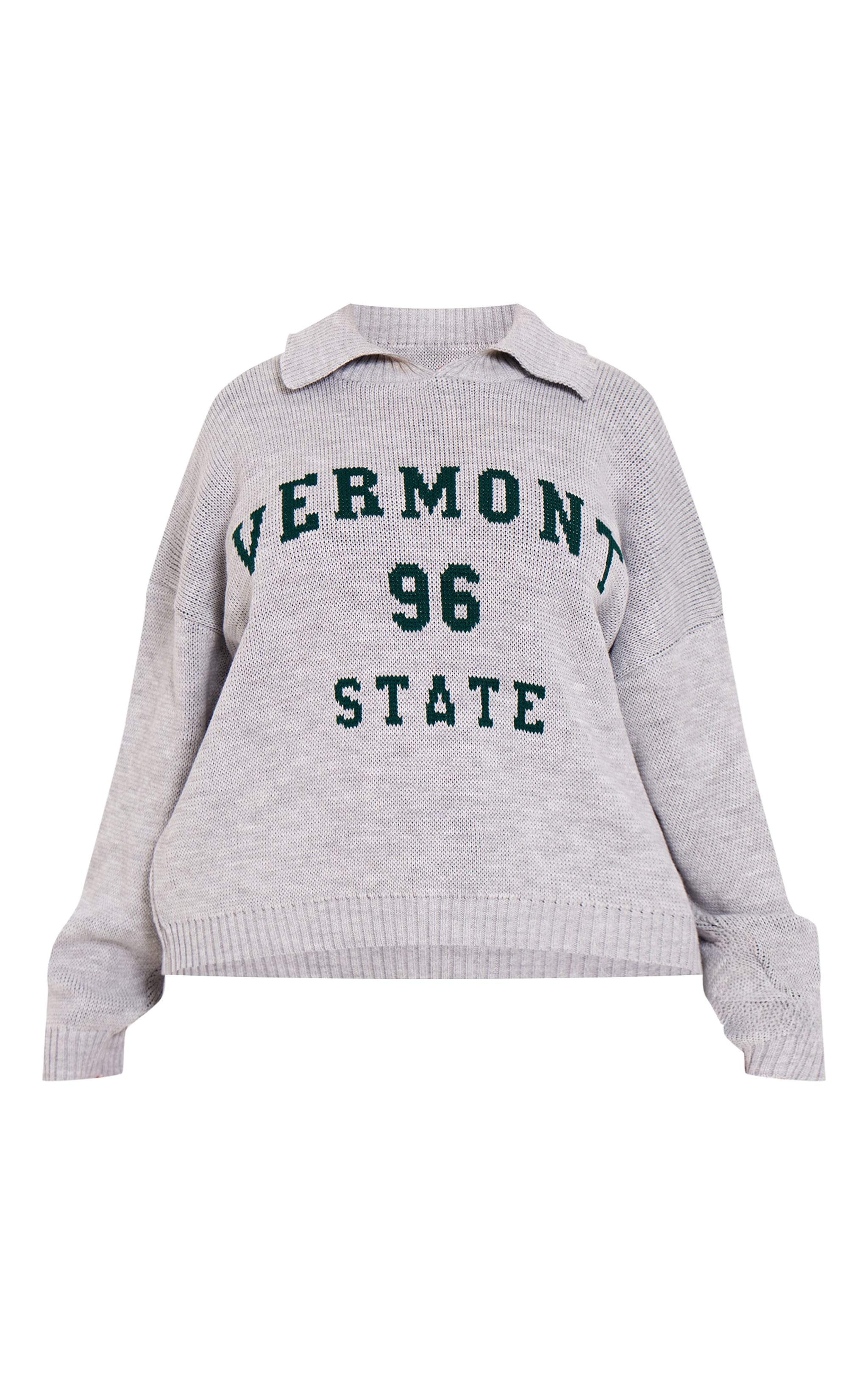 Plus Pull gris à col replié et slogan "Vermont 96 State" image 5