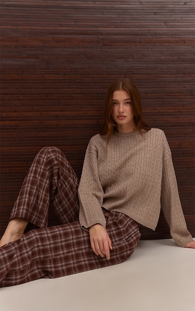 Brown Check Woven Drawstring Low Rise Relaxed Pants
