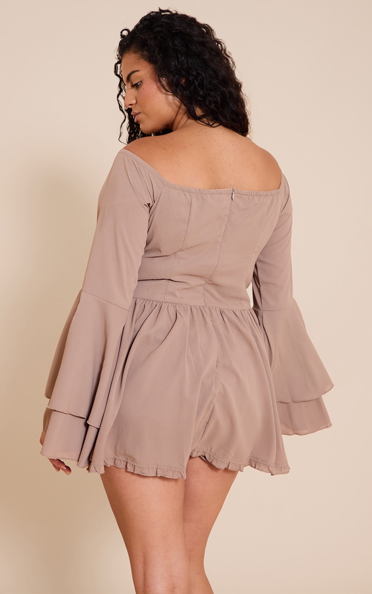 Plus Stone Bardot Flare Sleeve Romper image 2