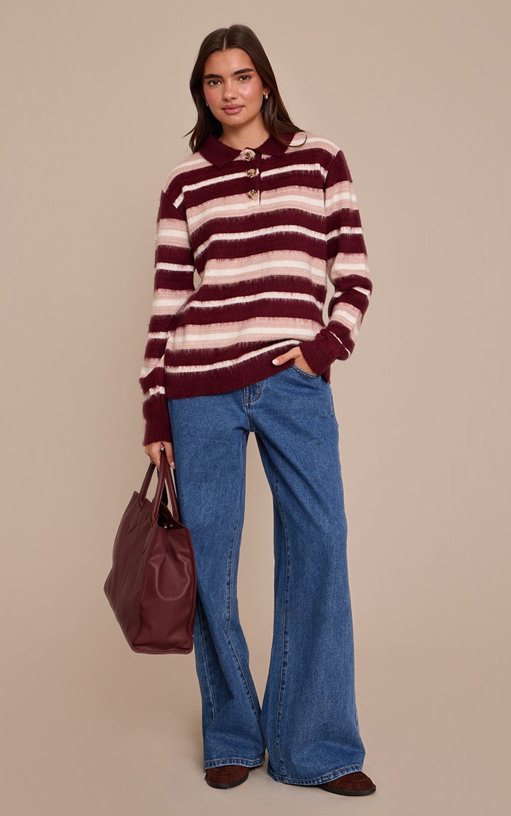 Burgundy Brushed Stripe Rugby Shirt image 3