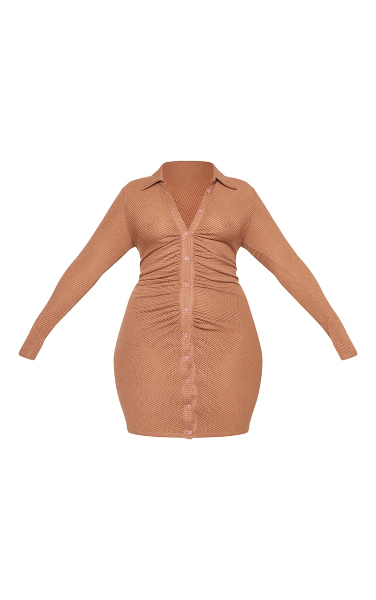 Plus Brown Waffle Textured Shirt Dress image 5