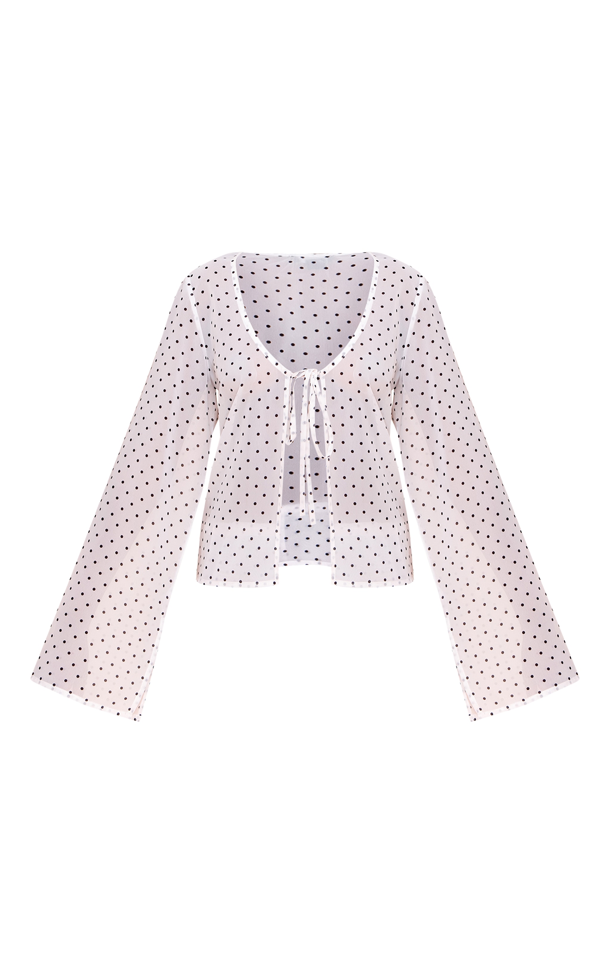 White Sheer Polka Dot Long Sleeve Button Up Top | Co-ords