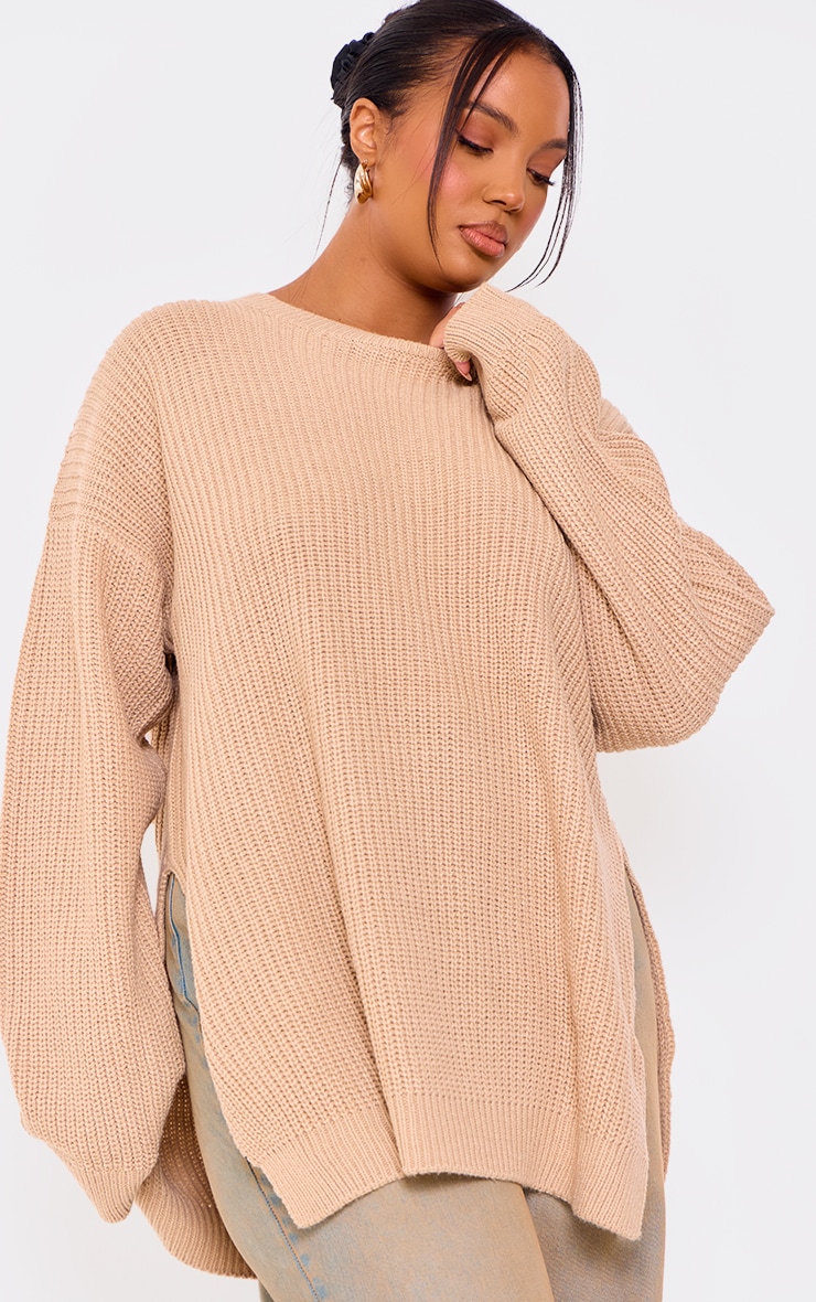 Plus Stone Round Neck Side Split Sweater image 4