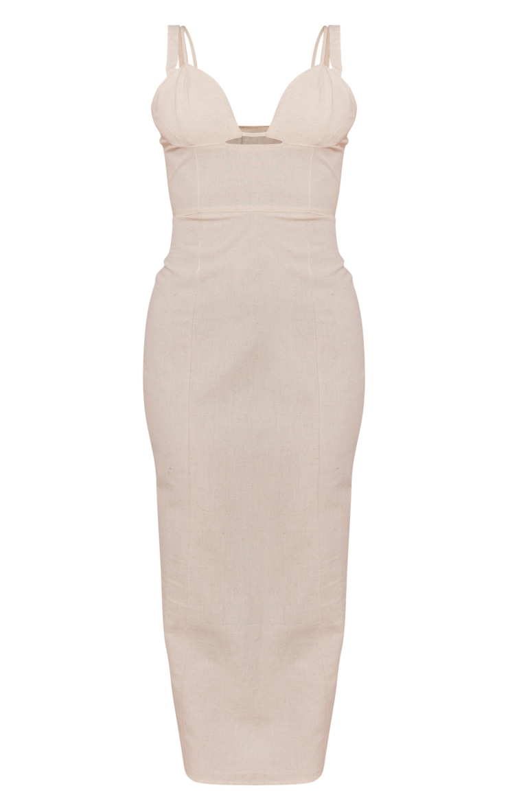 Stone Linen Look Double Strap Seam Detail Midaxi image 5