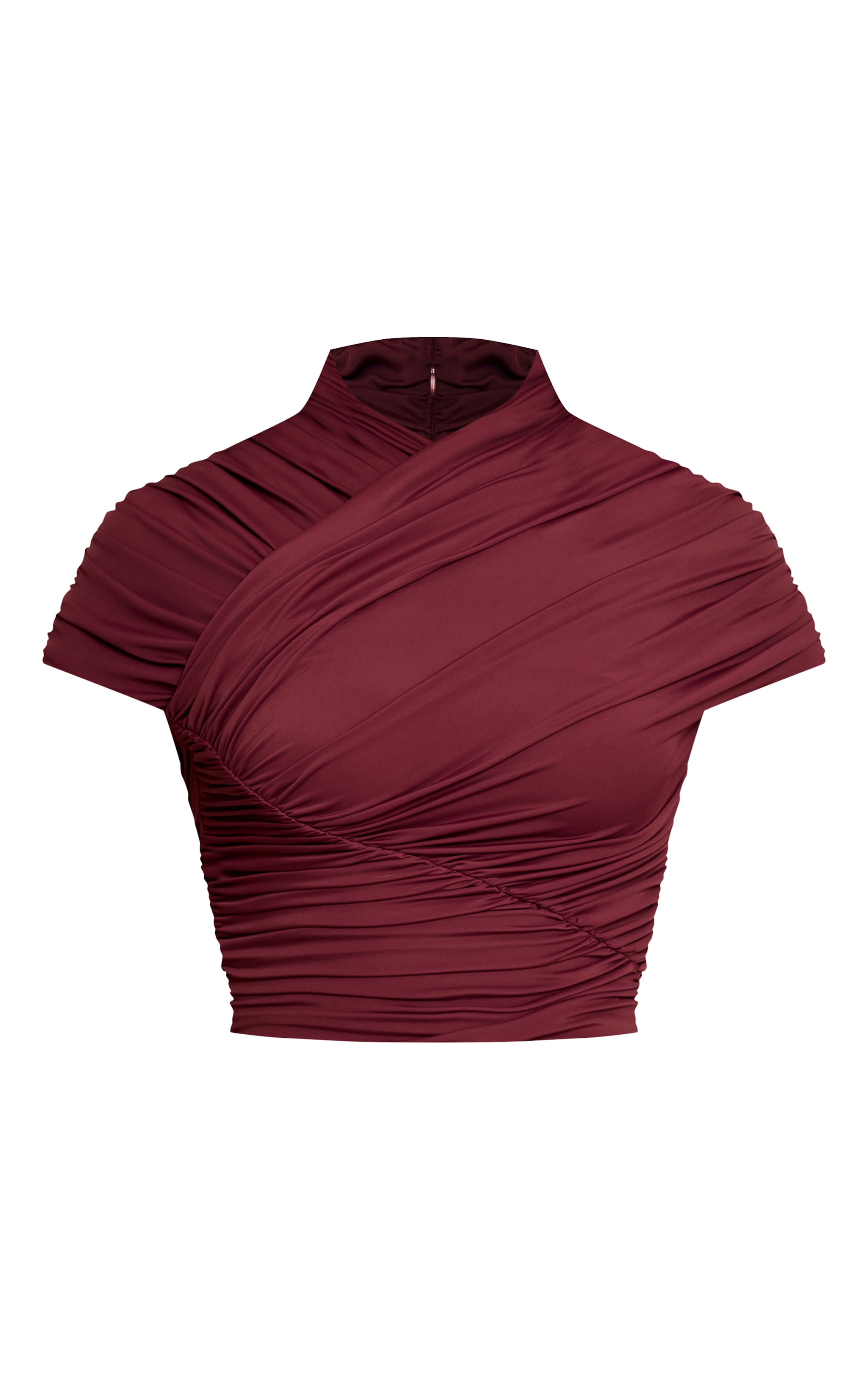 Dark Wine Slinky Soft Touch Ruched Wrap Long Top image 5