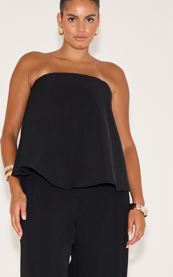 Plus Black Structured Woven Peplum Straight Leg Jumpsuit image 4