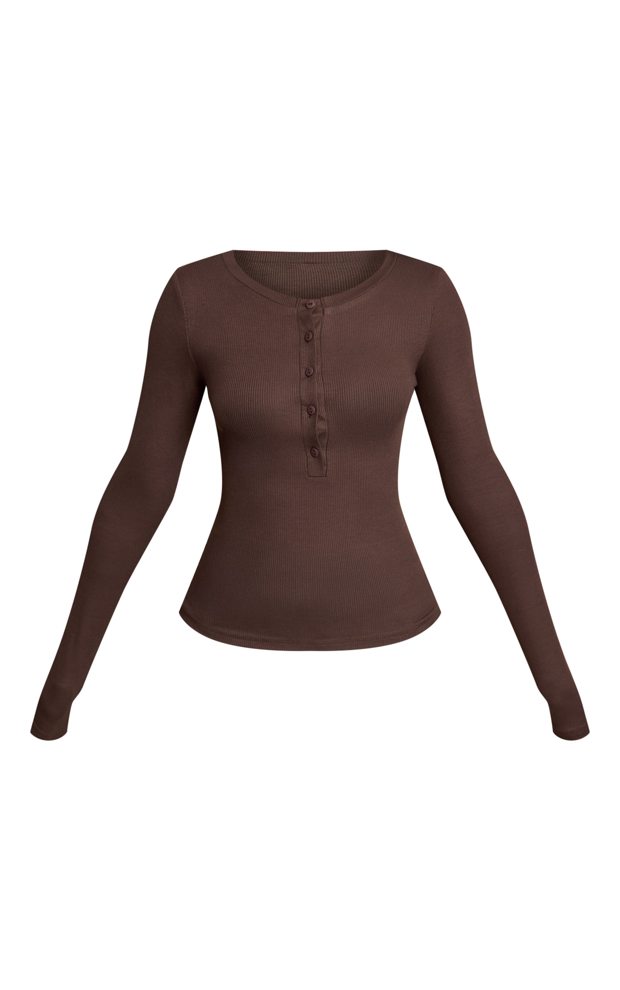 Petite Dark Chocolate Soft Rib Button Up Fitted Long Sleeve Top image 5