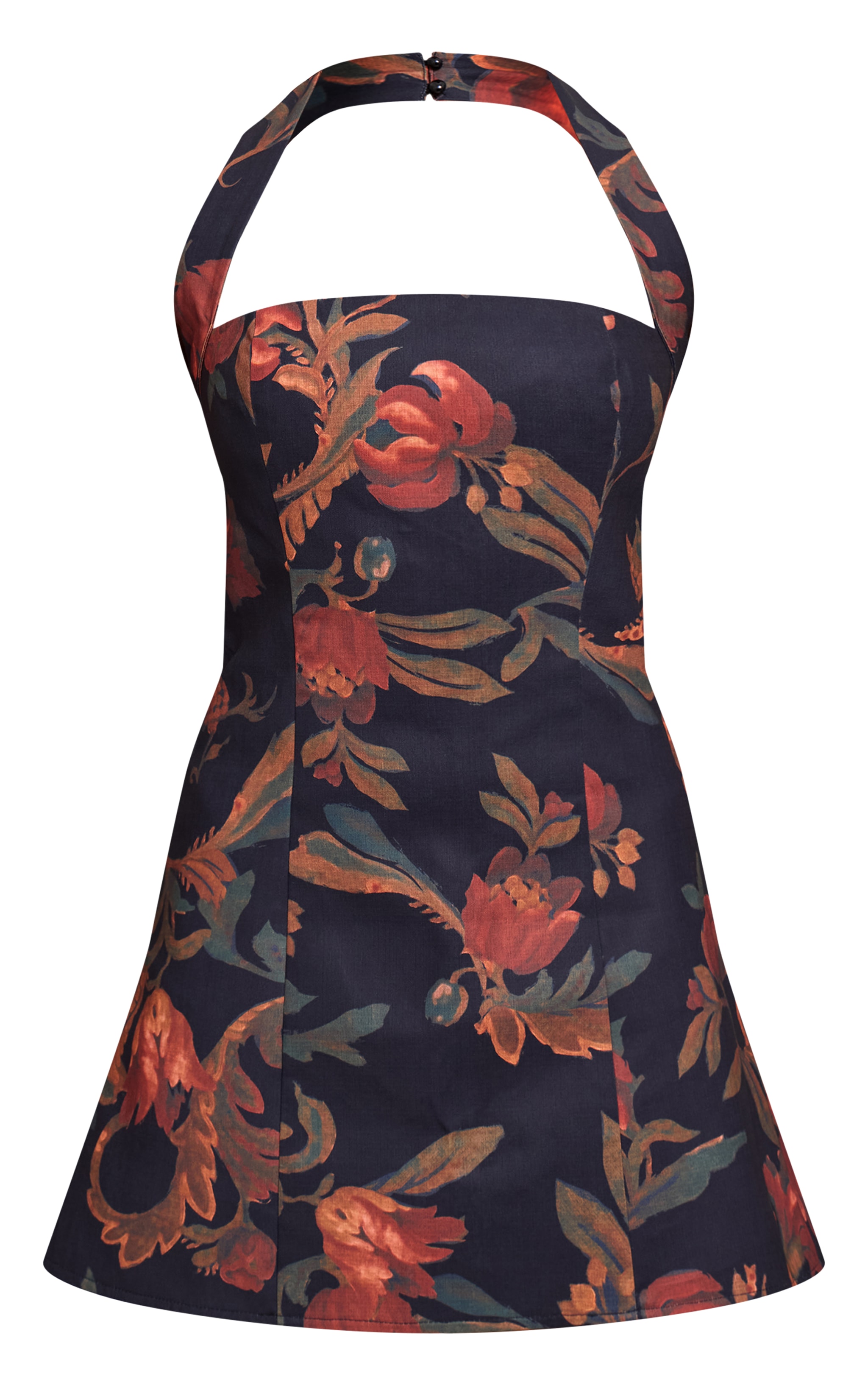 Burnt Orange Floral Square Halterneck A-line Dress image 5