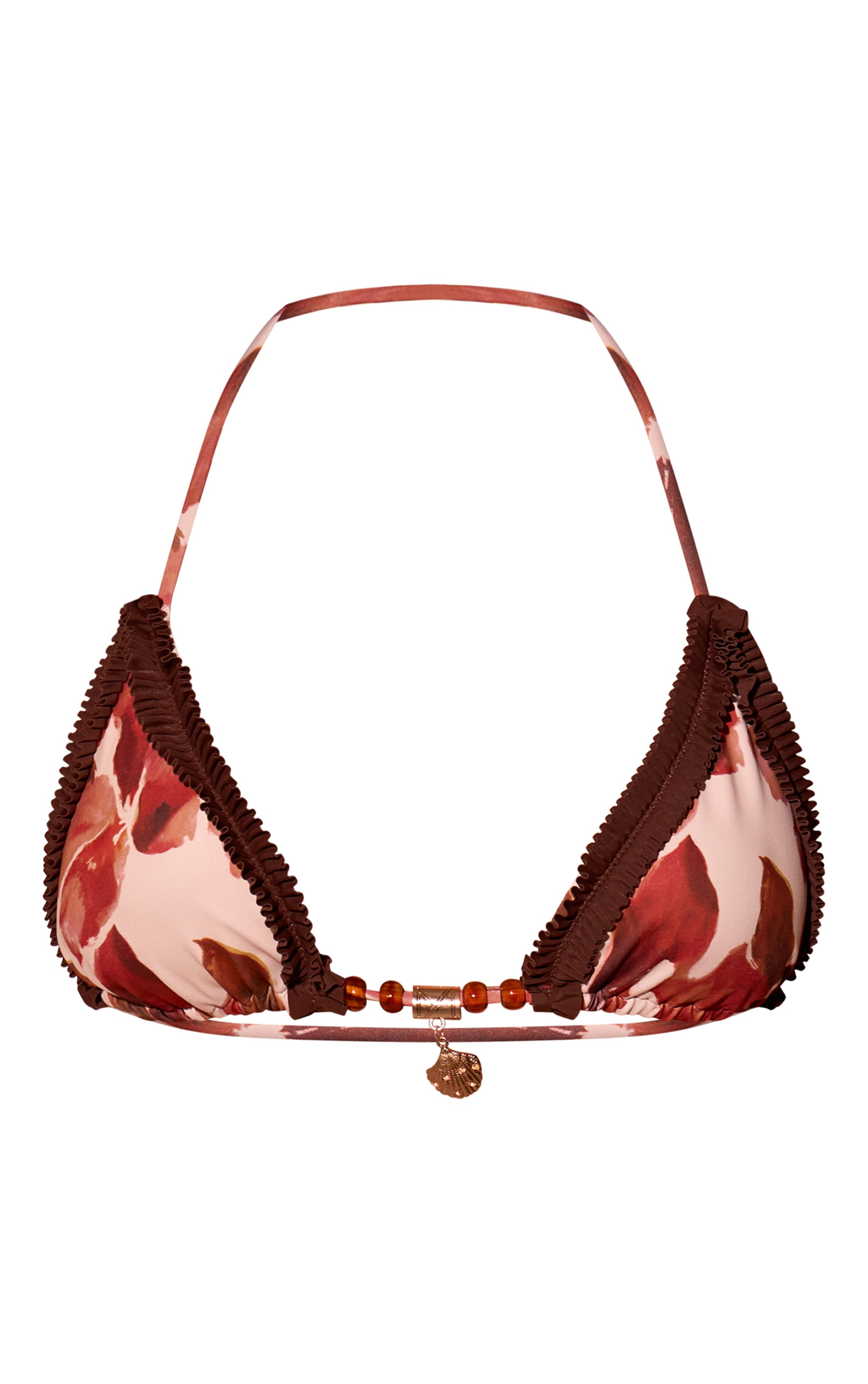 Chocolate Paisley Print Scalloped Hem Triangle Bikini Top image 5