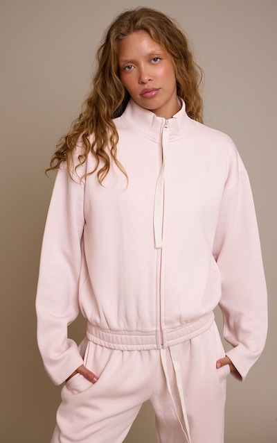 Baby Pink Contrast Drawcord Funnel Neck Sweatshirt