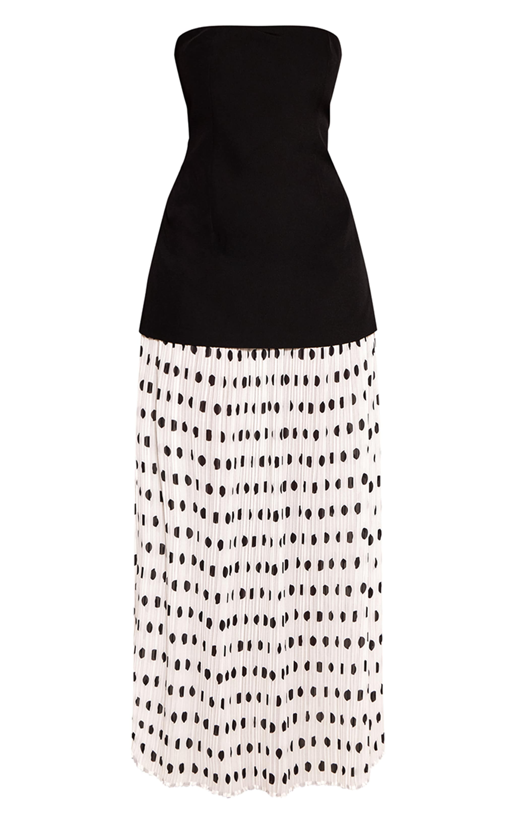 Black Polka Dot Pleated Dropped Waist Maxi Dress image 5