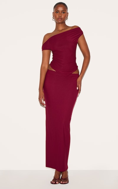 Burgundy Soft Touch Mid Rise Maxi Skirt