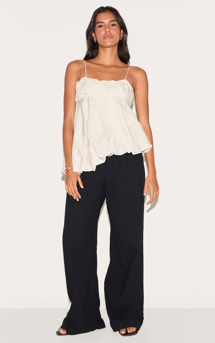 Beige Linen Blend Puff Ball Asymmetric Cami image 3