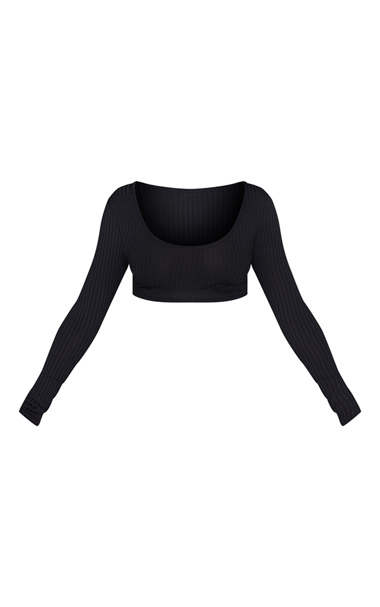 Maternity Black Basic Rib Long Sleeve Crop Top image 1