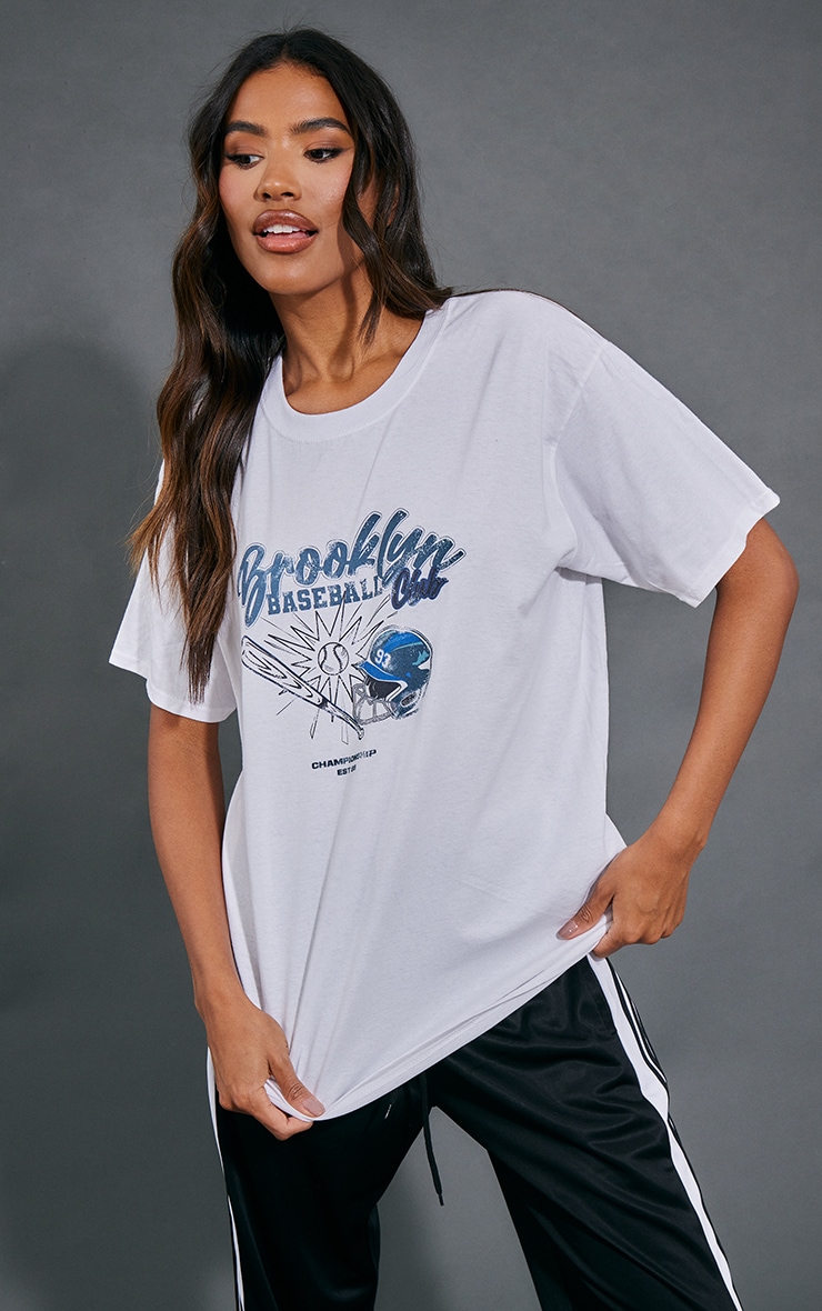 White Brooklyn Baseball Printed T Shirt image 1