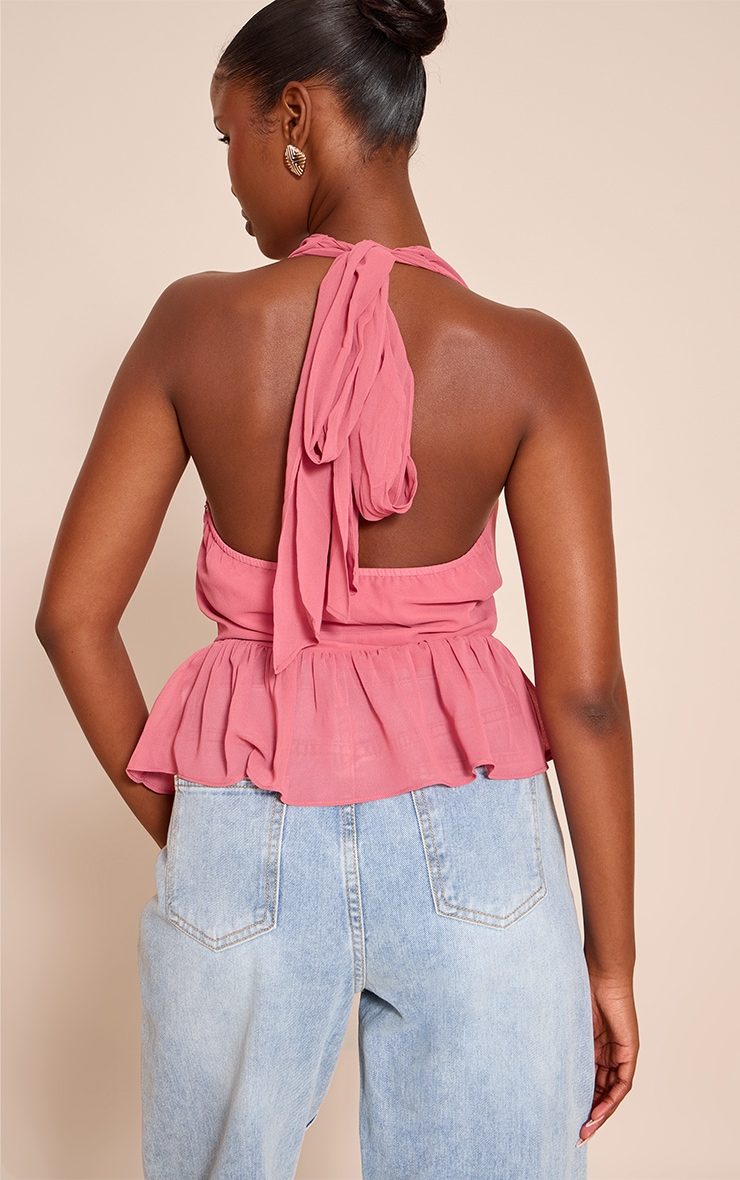Blush Rose Chiffon Cowl Peplum Hem Halterneck Top image 2