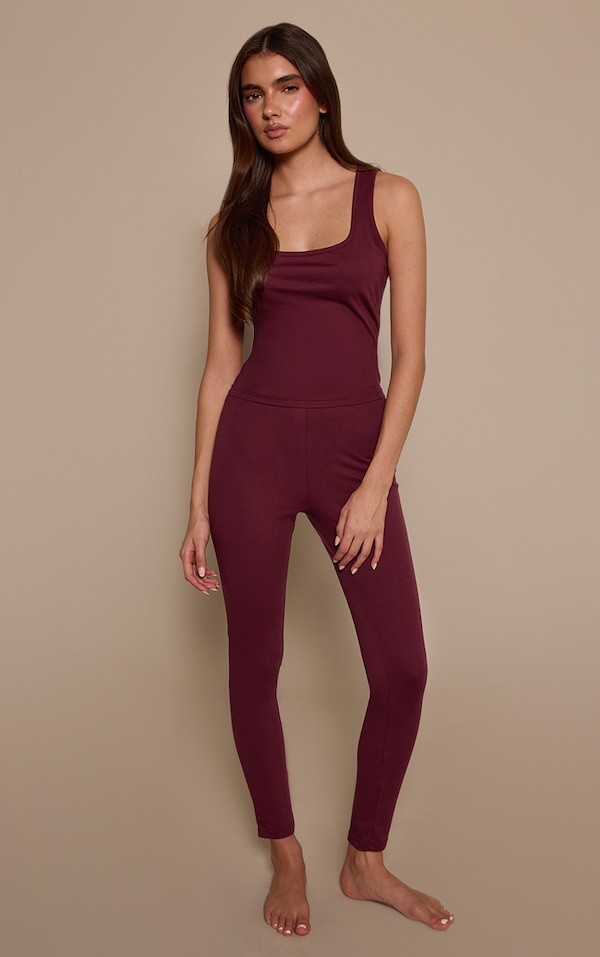 Burgundy High Waist Cotton Leggings