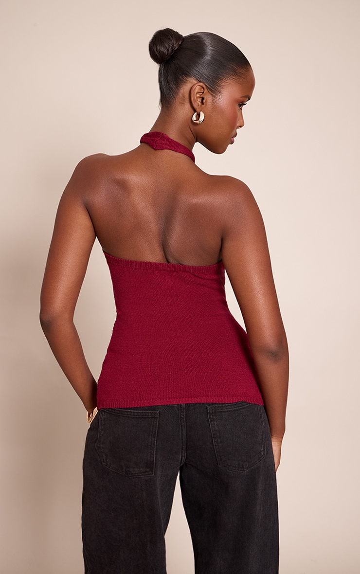 Burgundy Halter Neck Trim Detail Top image 2