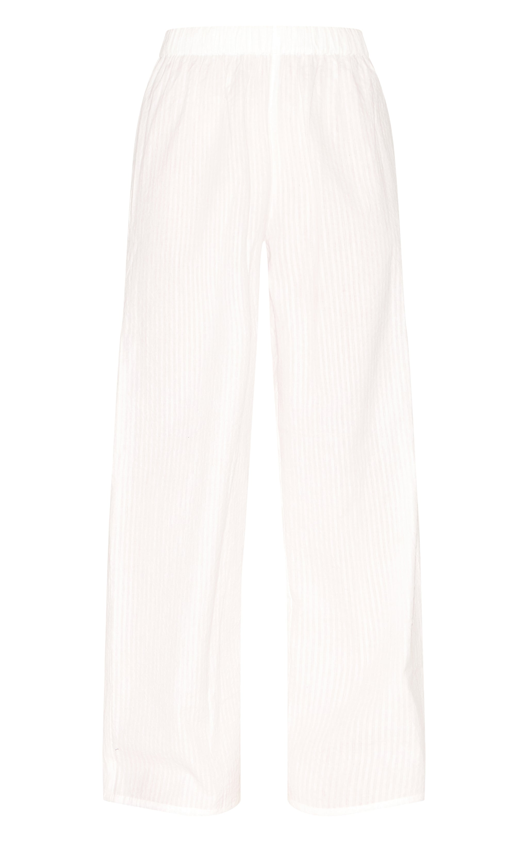 Ensemble de pyjama long en coton seersucker blanc à col replié image 5
