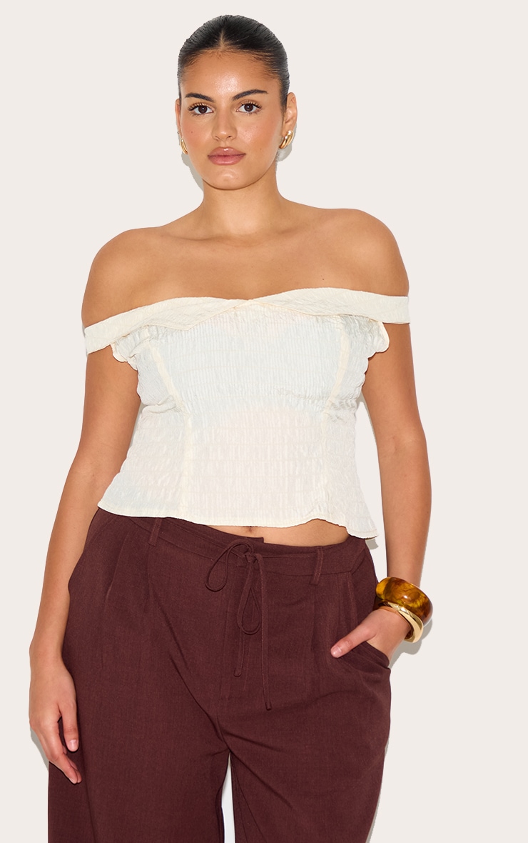 Plus Almond Peach Skin Striped Bardot Long Top image 1