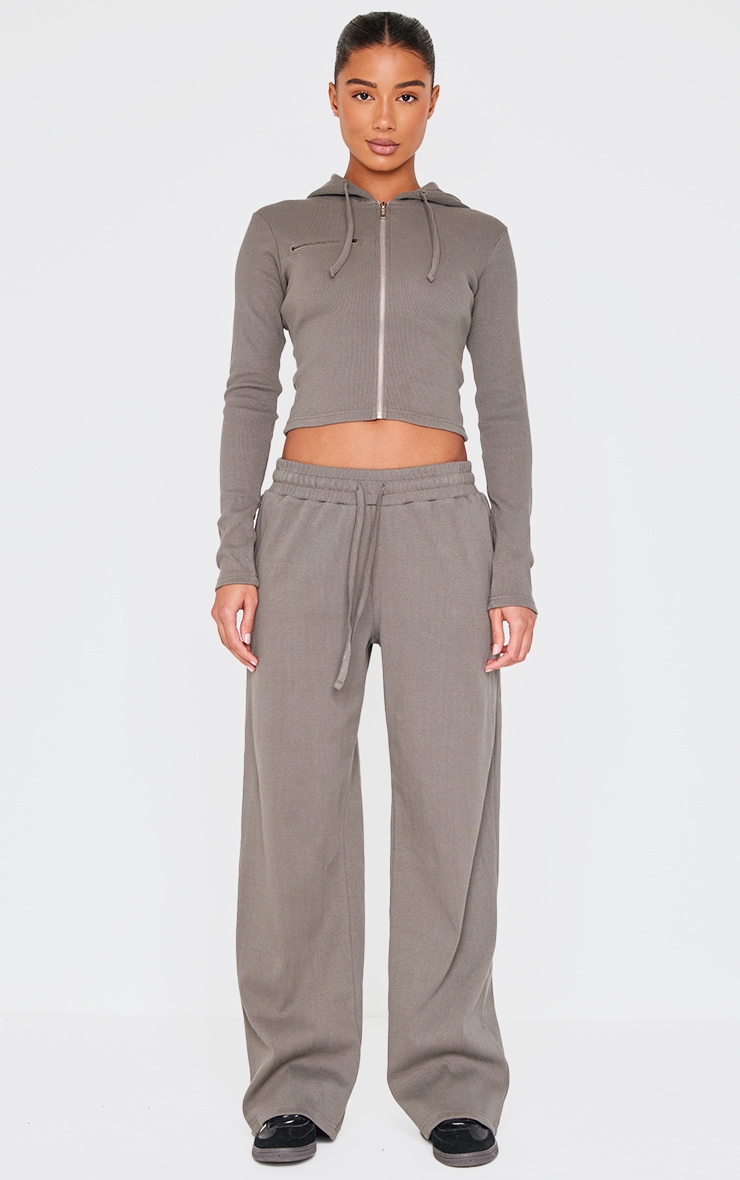 Charcoal Zip Up Ribbed Track Top image 3